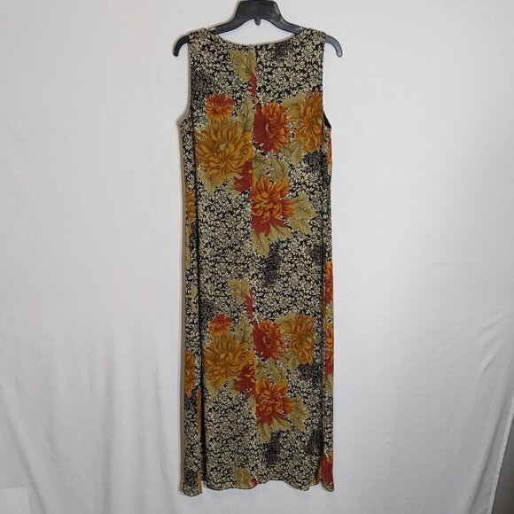 VIRGO Orange/Black Lined Chiffon Sleeveless Straight Maxi Sheath Dress; Size 8 - Picture 3 of 6